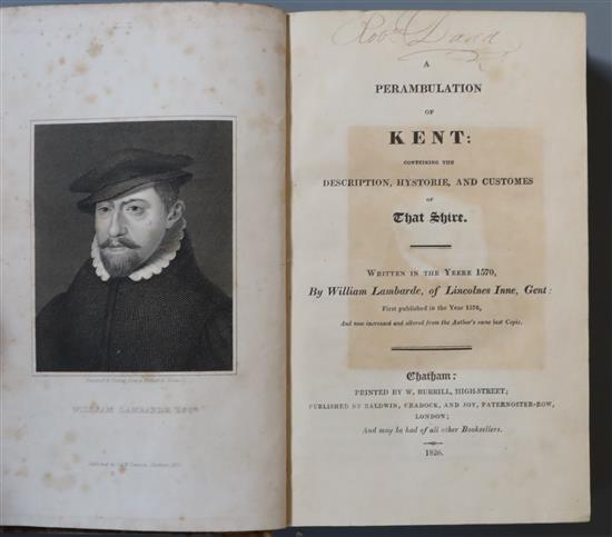 Lambard, William - A Perambulation of Kent, 8vo, with portrait and 1 map, rebacked half calf, title page signed